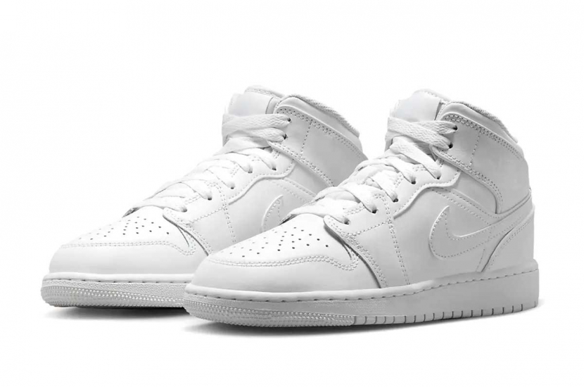 AIR JORDAN 1 MID TRIPLE WHITE 2023 GS [554725-136] 