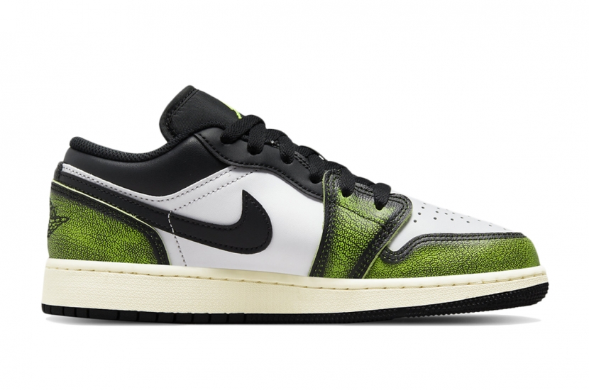 AIR JORDAN 1 LOW WHITE BLACK GREEN GS [DO8244-003]